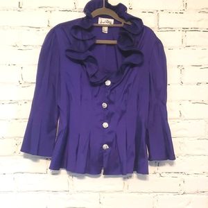 Royal purple joseph rip-off statement blouse with diamond buttons size 12